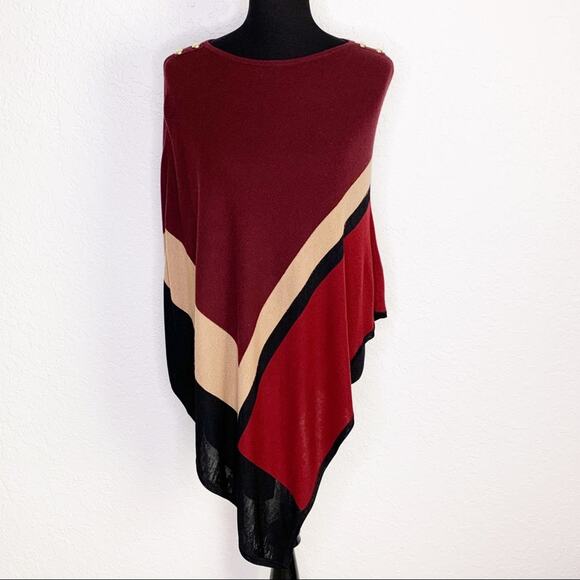 White House Black Market Sweaters - WHBM maroon black tan asymmetrical cape poncho sweater size Small